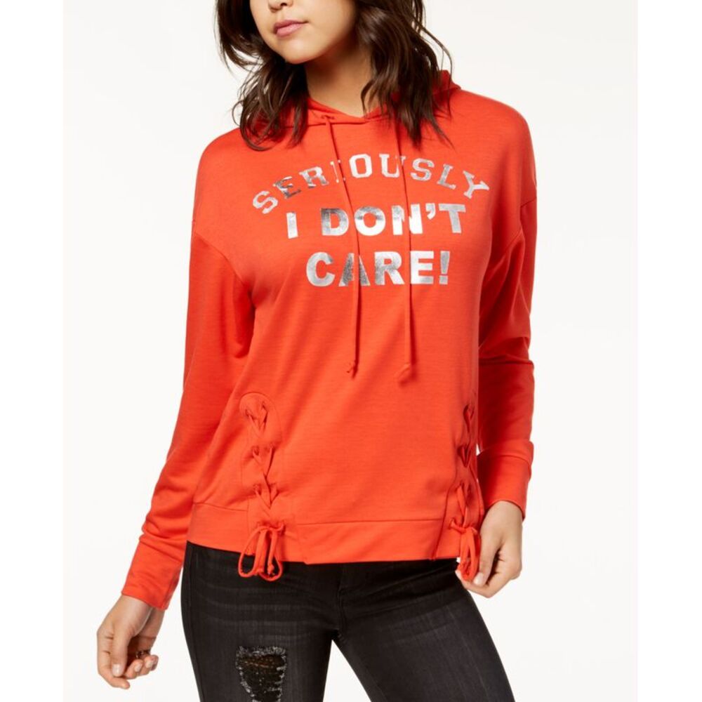 Pretty Rebellious Juniors Dont Care Lace Up Graphic Hoodie